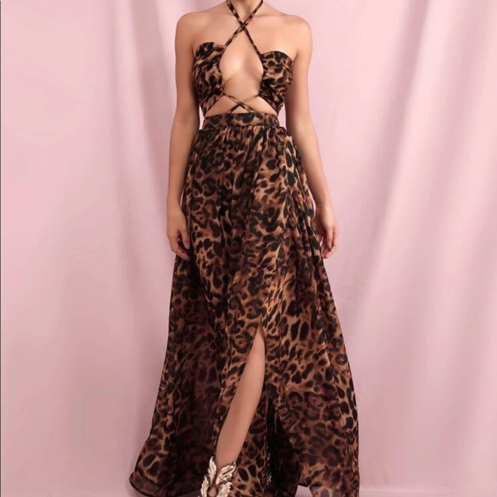 Leopard open back maxi dress